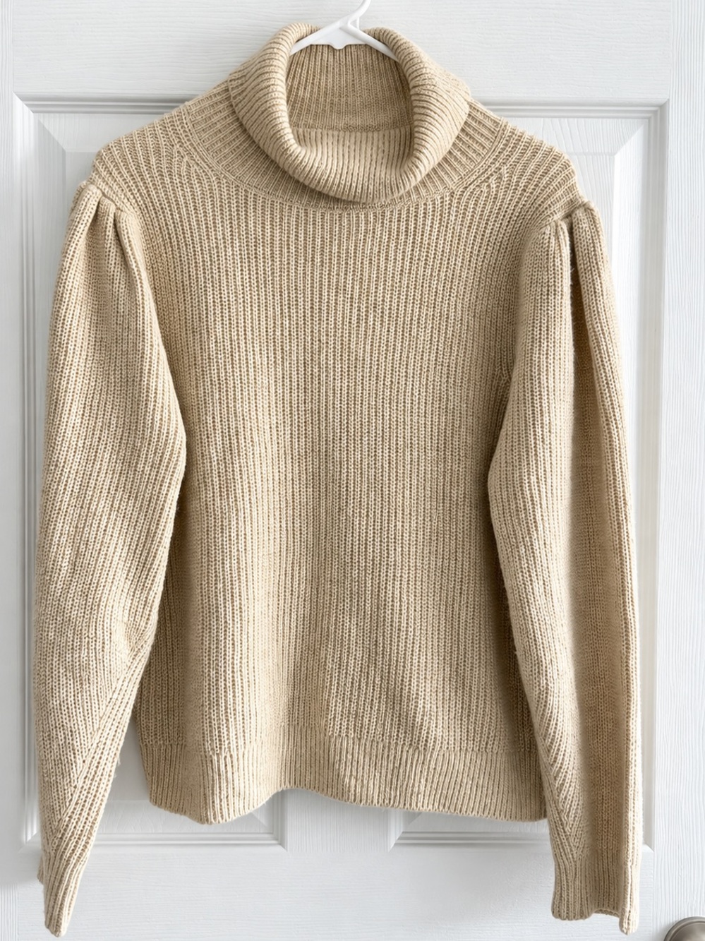 J.Crew Wool Blend Puff Sleeve Turtleneck Sweater Beige Large